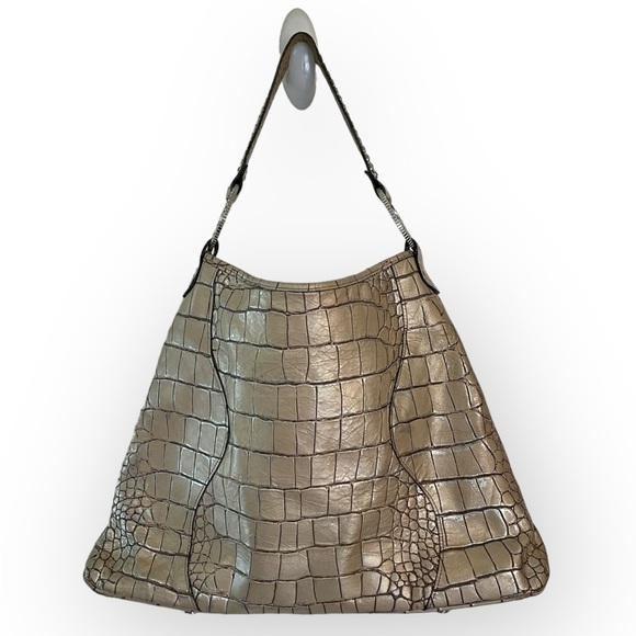 Raviani Croc Embossed Leather Cream w/Silver Swarovski Crystals - Picture 3 of 16